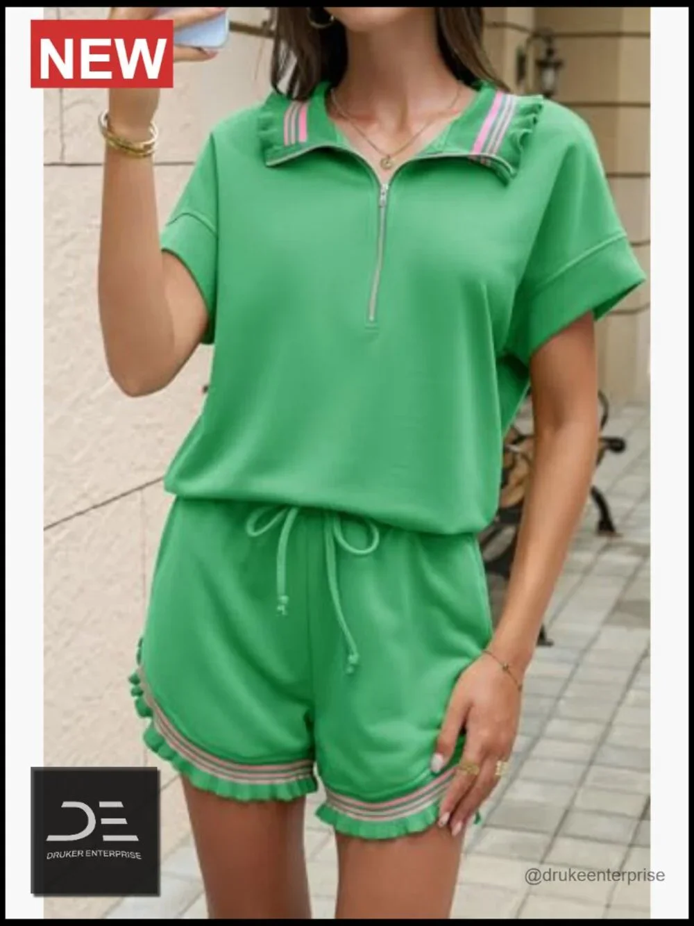 2 Piece Short Set Sweatsuit Casual Ruffle Top Matching Lounge Set